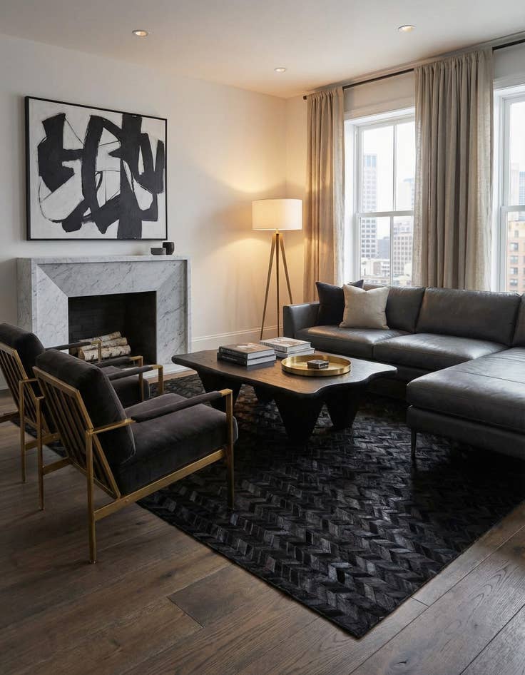 Detail image of 5' 1 x 8' Cowhide Leather Rug