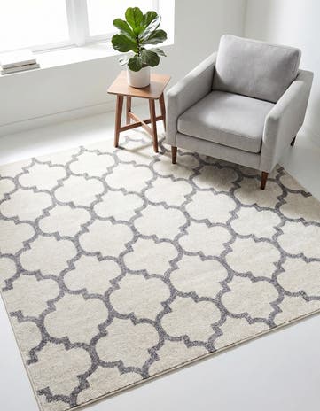 Beige and Gray Trellis Square Rug
