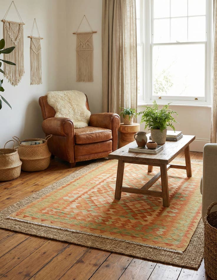 Detail image of 3' 4 x 5'  Hand Woven Kilim Waziri Wool Rug