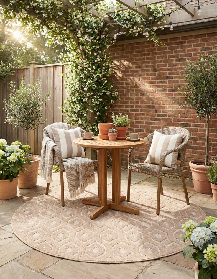 Detail image of 7' x 7'  Washable Trellis Textured Indoor / Outdoor Round Rug