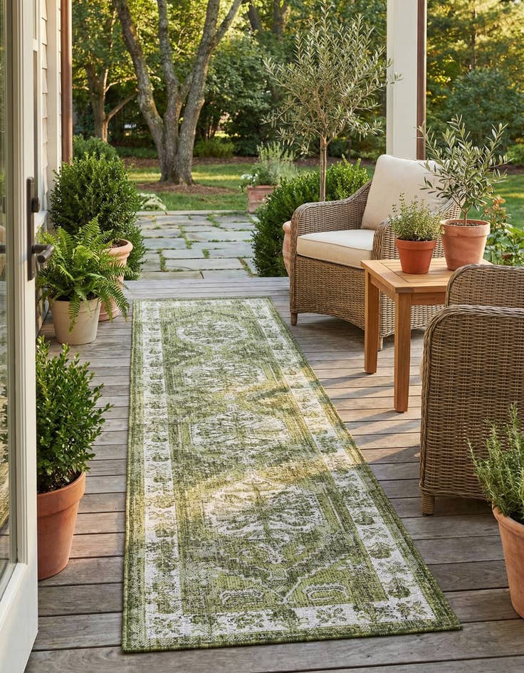 Detail image of 2' 7 x 12'  Washable Traditional Indoor / Outdoor Runner Rug