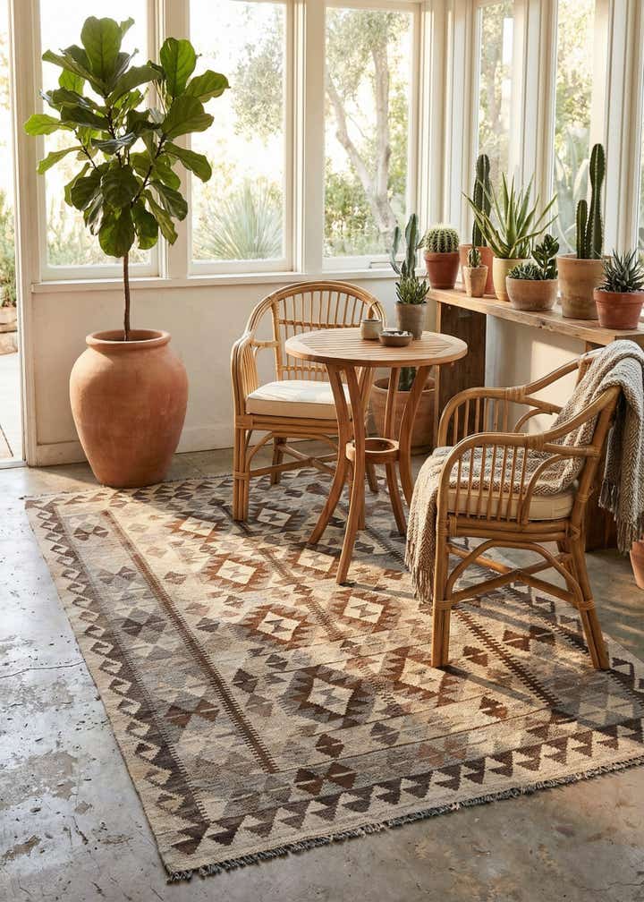 4' 5 x 7' 3 Hand Woven Kilim Maymana Wool Rug