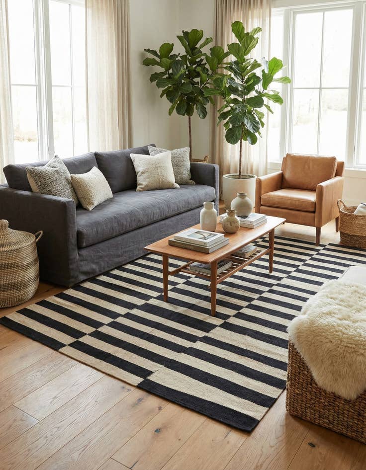 Detail image of 4' 2 x 6'  Hand Woven Kilim Modern Wool Rug