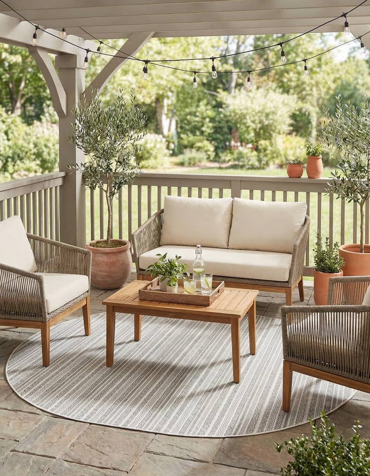 Detail image of  7' 10 x 10'  Washable Ribbon Indoor / Outdoor Oval Rug