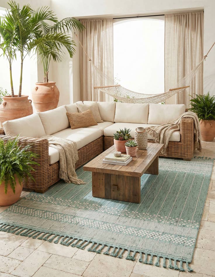 Detail image of 9' x 12' Easy-Clean Eco Bohemian Indoor / Outdoor Rug