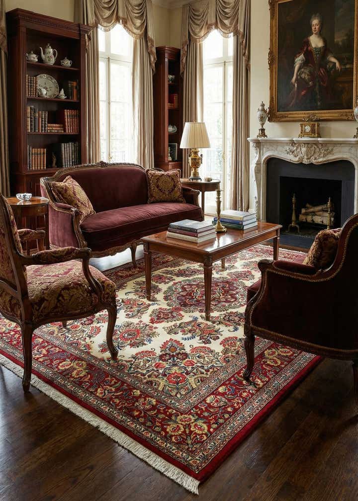 4' 9 x 7' 1 Hand Knotted Qom Persian Rug