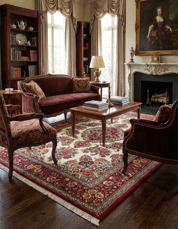 4' 9 x 7' 1 Hand Knotted Qom Persian Rug