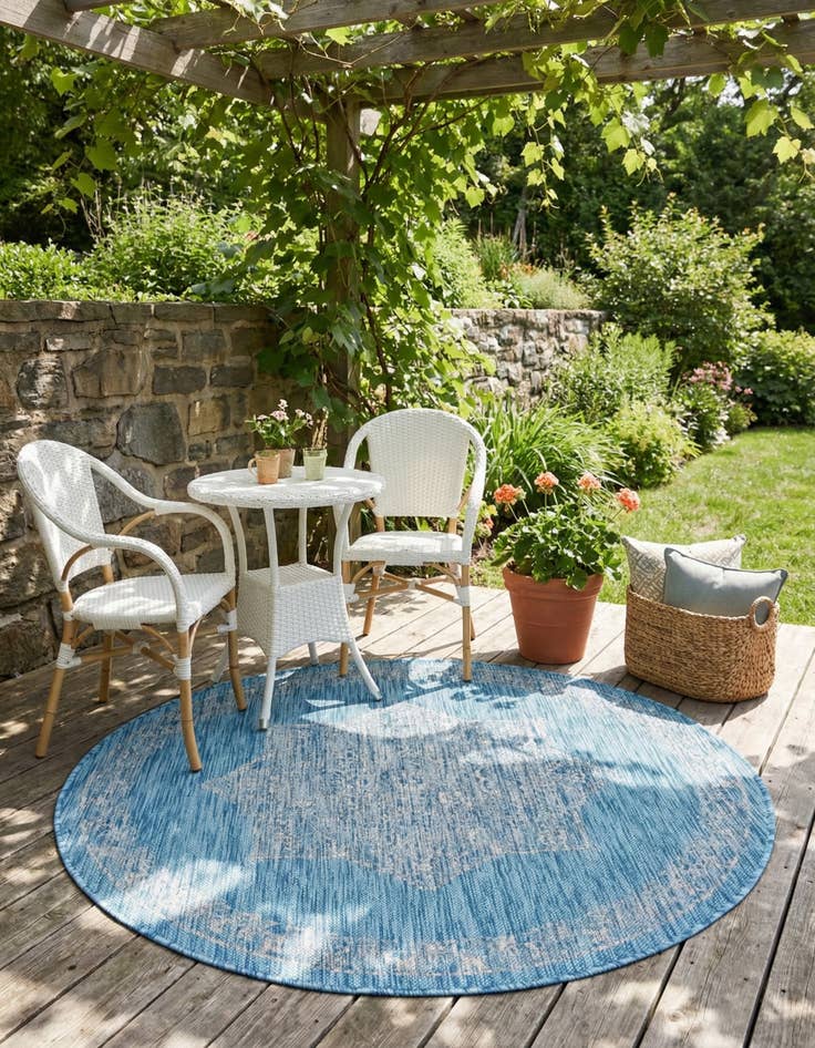 Detail image of 4' x 4'  Washable Traditional Indoor / Outdoor Round Rug