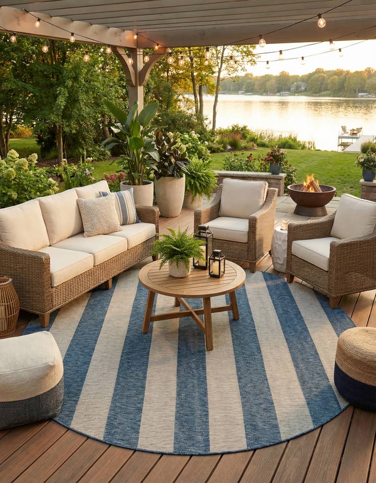 Detail image of 10' 8 x 10' 8  Washable Striped Indoor / Outdoor Round Rug