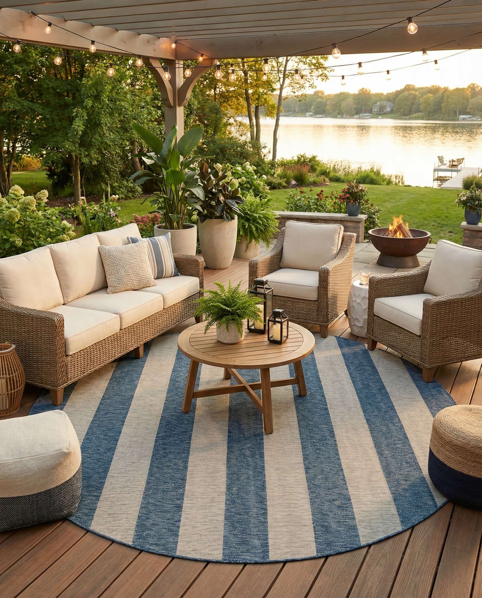 10' 8 x 10' 8 Easy-Clean Striped Indoor / Outdoor Round Rug