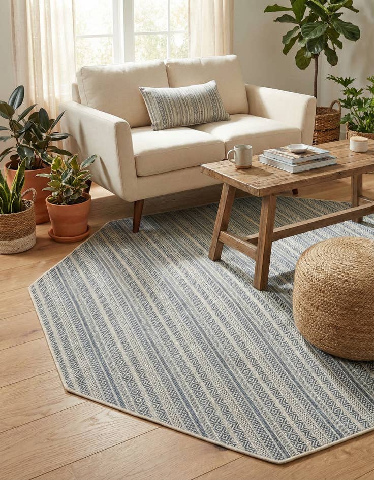 Detail image of 7' 10 x 7' 10  Washable Striped Indoor / Outdoor Octagon Rug