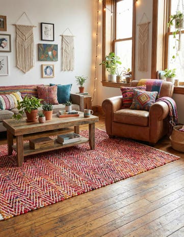 Hand Woven Chindi Chevron Rug
