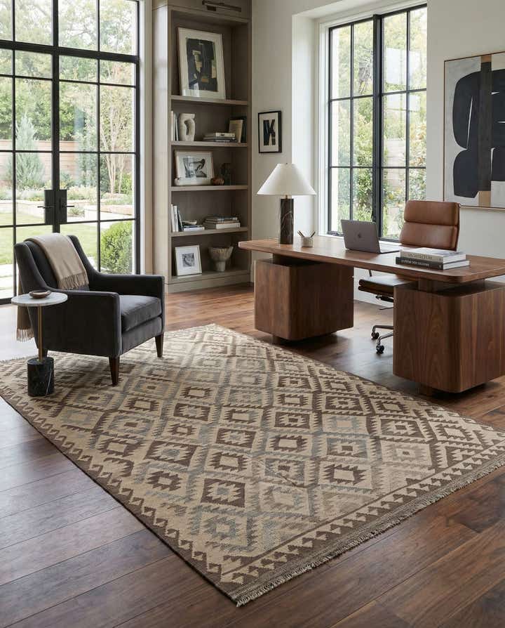 6' 5 x 9' 9 Hand Woven Kilim Maymana Wool Rug