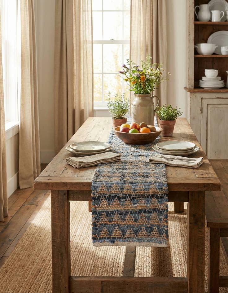 Detail image of  1' 2 x 5' 1  Hand Woven Chindi Jute Table Runner Rug