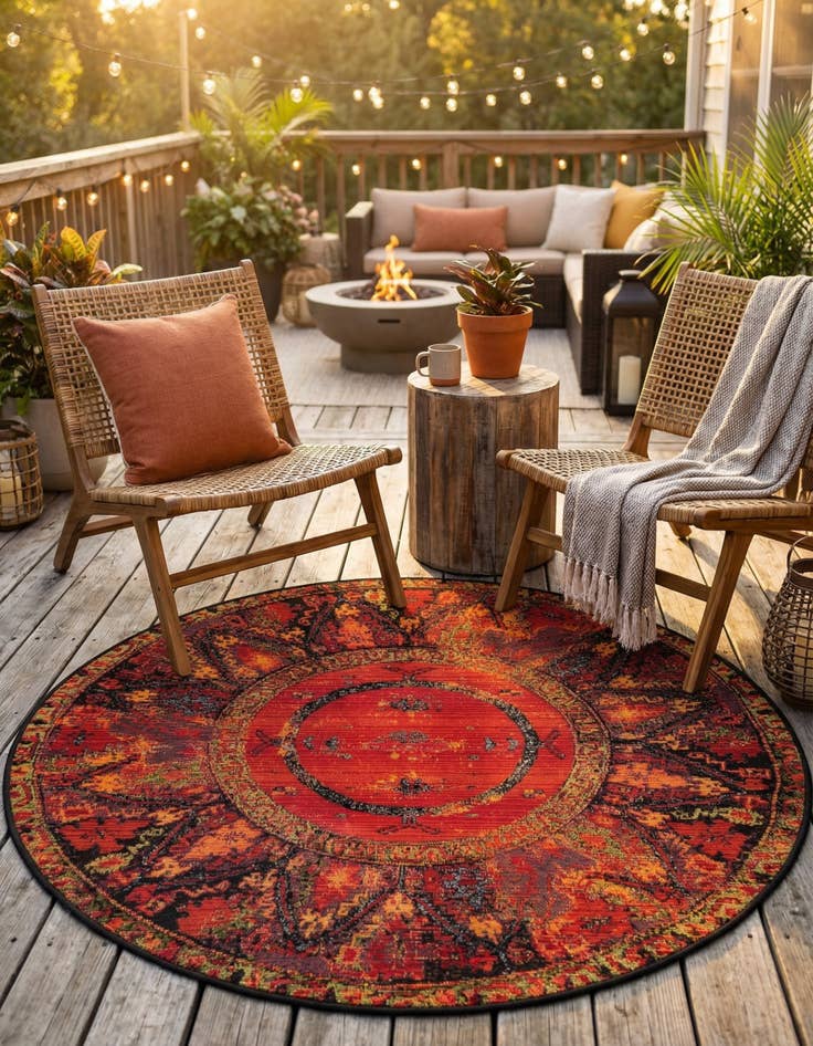 Detail image of 4' x 4'  Washable Tribal Indoor / Outdoor Round Rug