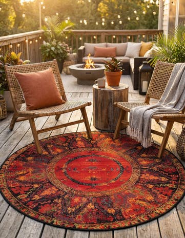 4' x 4' Easy-Clean Tribal Indoor / Outdoor Round Rug