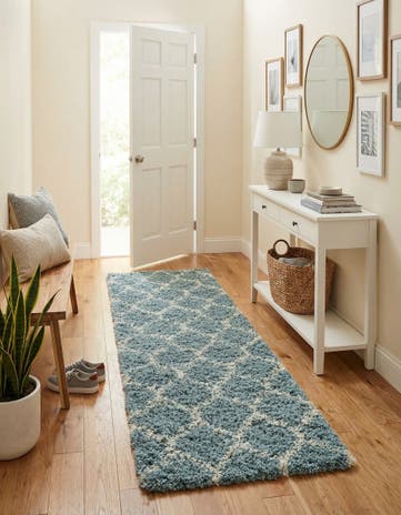 Light Blue Lattice Shag Runner Rug