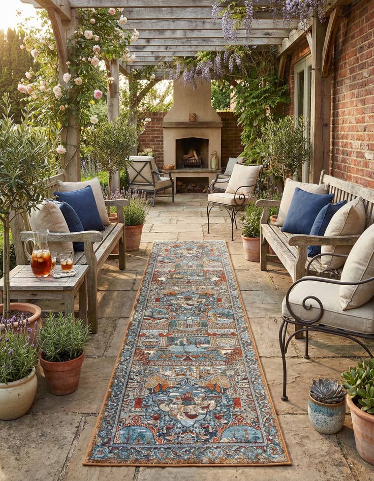 Detail image of 2' 7 x 12'  Washable Traditional Indoor / Outdoor Runner Rug