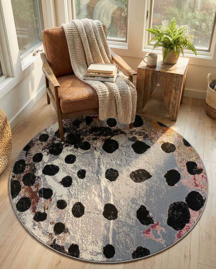 4' x 4' Easy-Clean Modern Indoor / Outdoor Round Rug