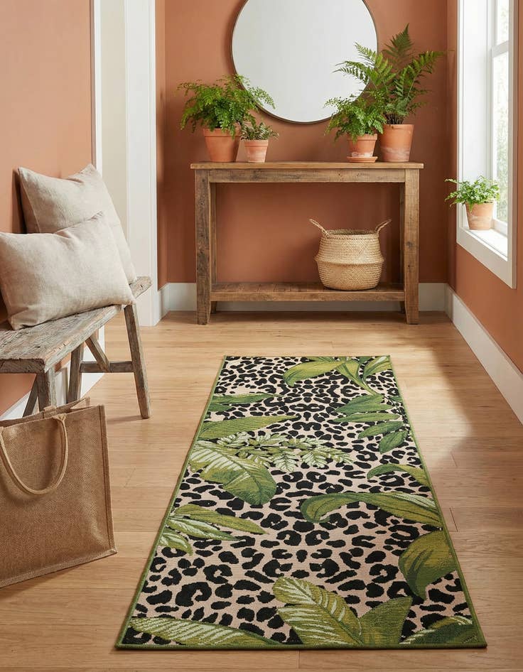 Detail image of 2' x 6'  Washable Botanical Indoor / Outdoor Runner Rug