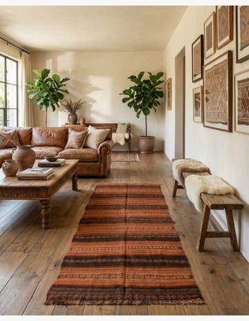 3' 7 x 8' 1 Hand Woven Kilim Afghan Wool Runner Rug