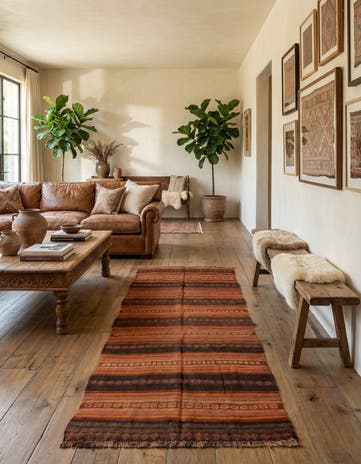 3' 7 x 8' 1 Hand Woven Kilim Afghan Wool Runner Rug