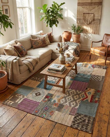  6' x 8'  Hand Woven Kilim Patchwork Wool Rug