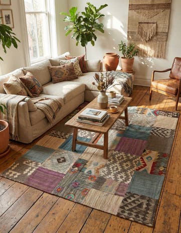 6' x 8' Hand Woven Kilim Patchwork Wool Rug