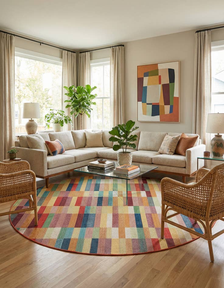 Detail image of 10' x 10' Easy-Clean Baja Indoor / Outdoor Round Rug