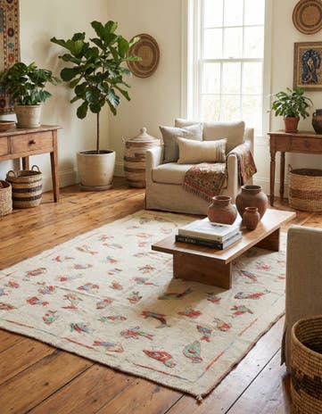 4' 10 x 6' 2 Hand Woven Kilim Suzani Wool Rug