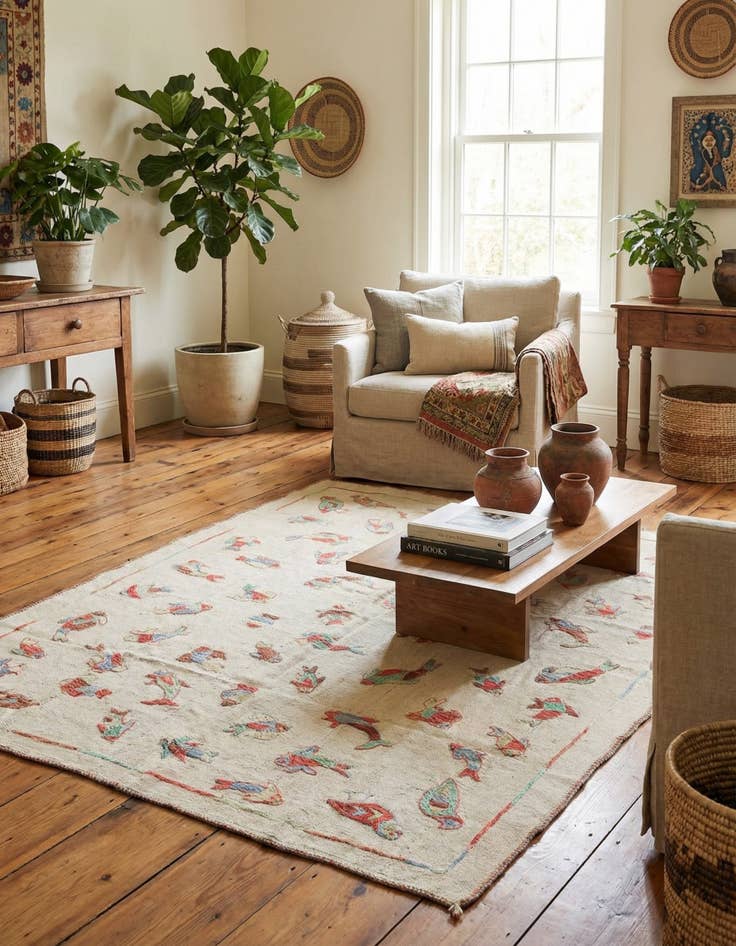 Detail image of 4' 10 x 6' 2  Hand Woven Kilim Suzani Wool Rug