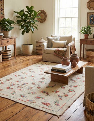 4' 10 x 6' 2 Hand Woven Kilim Suzani Wool Rug