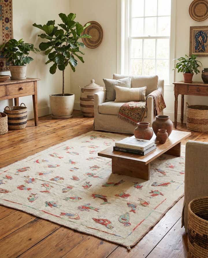 4' 10 x 6' 2 Hand Woven Kilim Suzani Wool Rug
