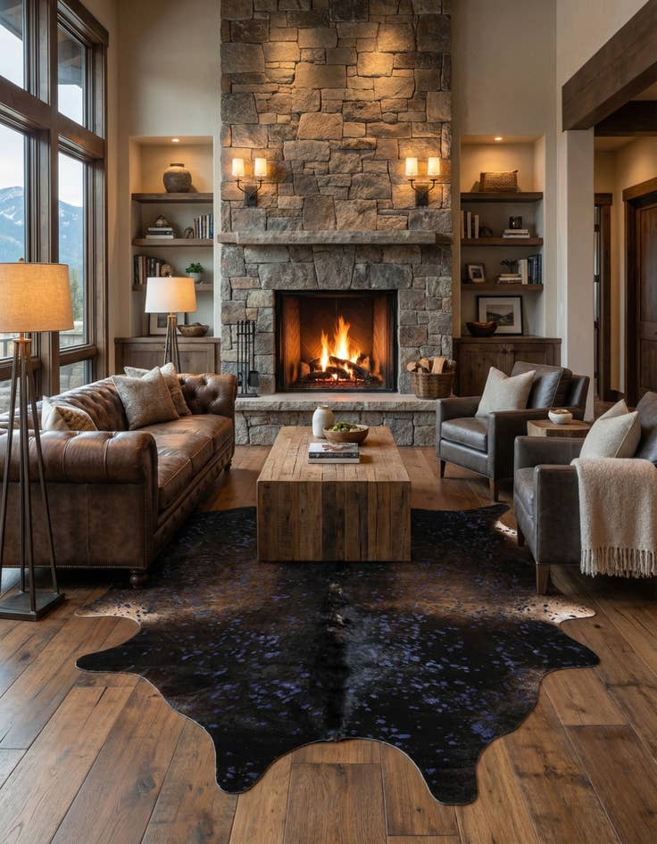 Detail image of 6' 2 x 6' 10 Cowhide Leather Rug