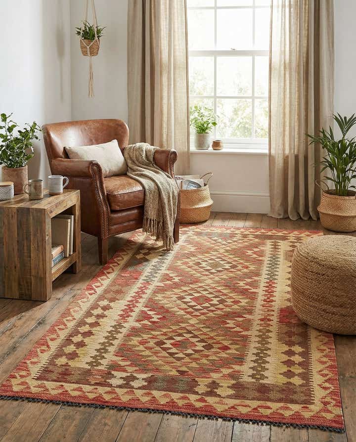 3' 6 x 6' 6 Hand Woven Kilim Maymana Wool Rug