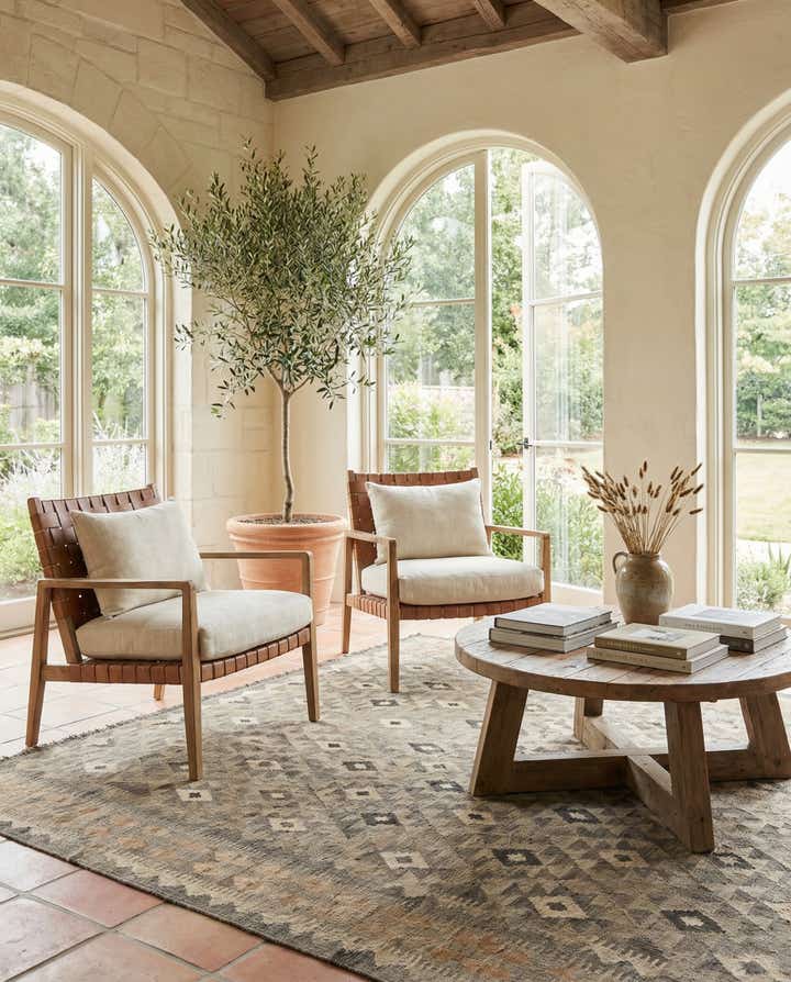 6' 8 x 9' 7 Hand Woven Kilim Maymana Wool Rug