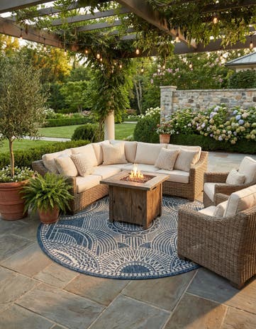 10' x 10' Easy-Clean Traditional Indoor / Outdoor Round Rug