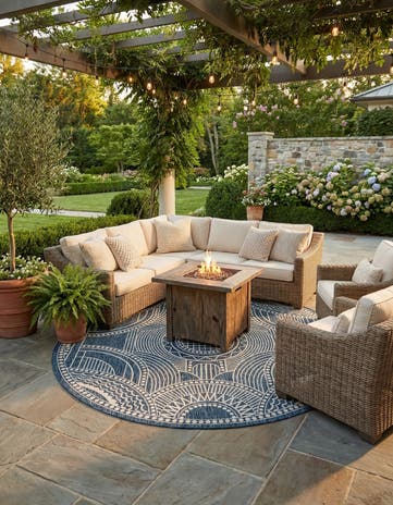 10' x 10' Easy-Clean Traditional Indoor / Outdoor Round Rug
