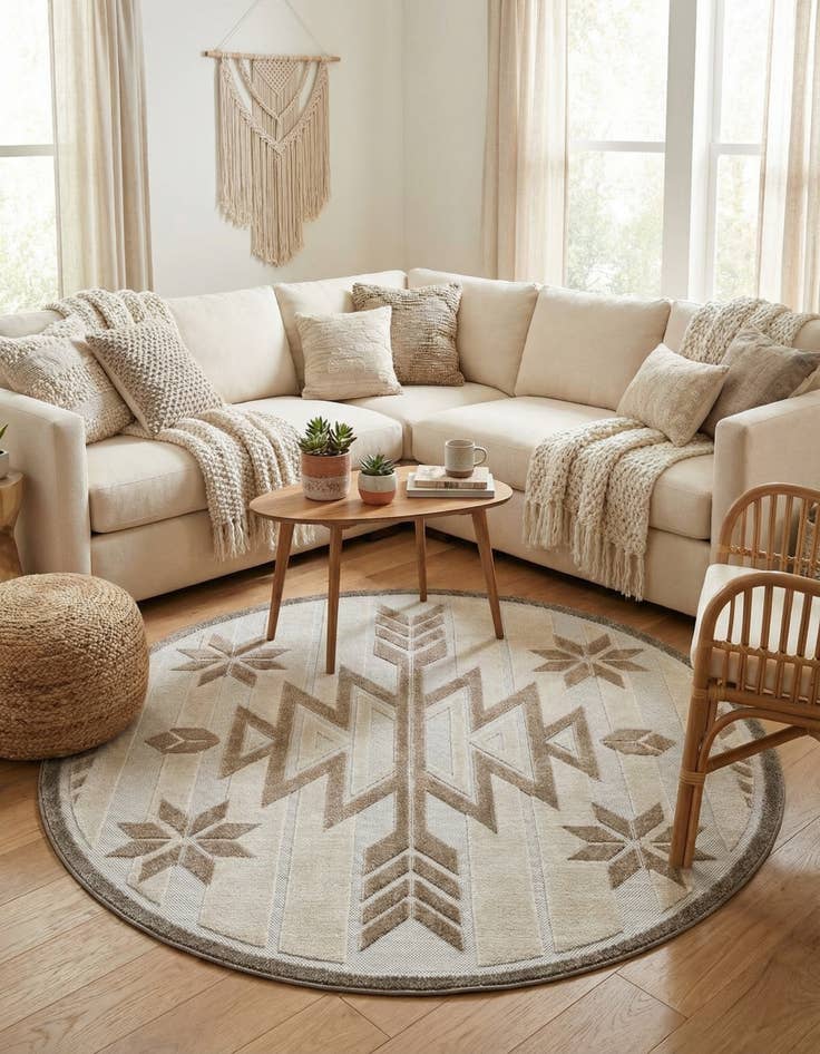 Detail image of 5' 3 x 5' 3  Washable Modern Indoor / Outdoor Round Rug