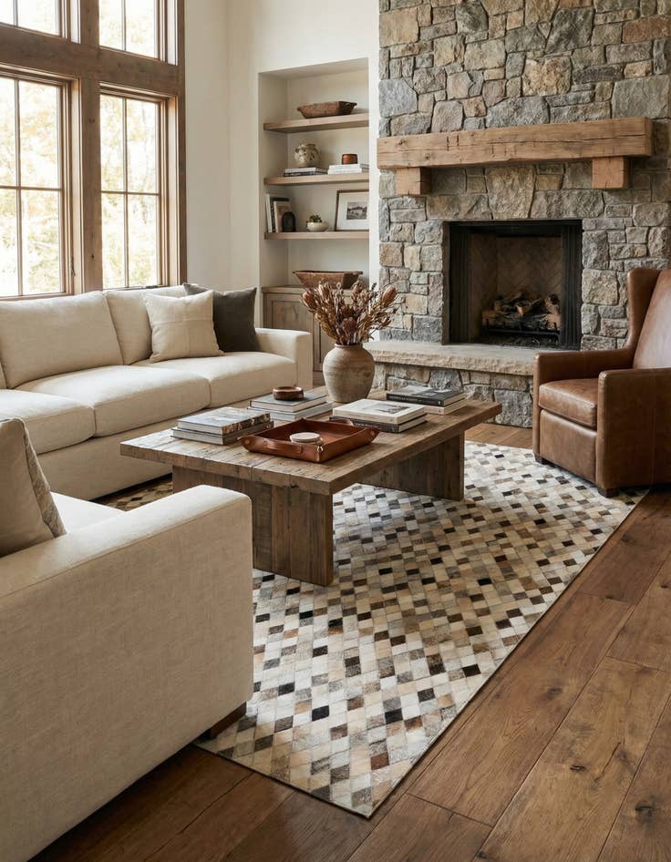 Detail image of  5' 7 x 8' Cowhide Stocks Rug