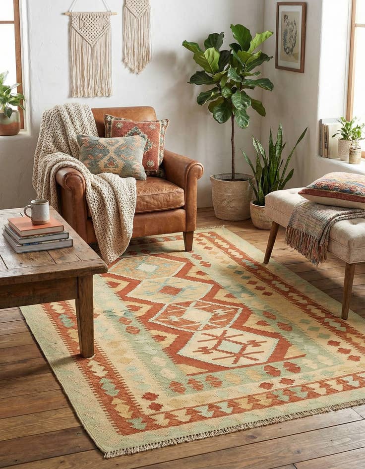 Detail image of  4' x 6' 3  Hand Woven Kilim Waziri Wool Rug