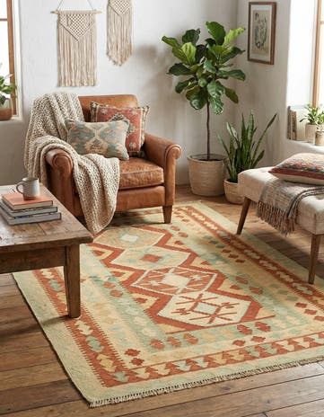 4' x 6' 3 Hand Woven Kilim Waziri Wool Rug