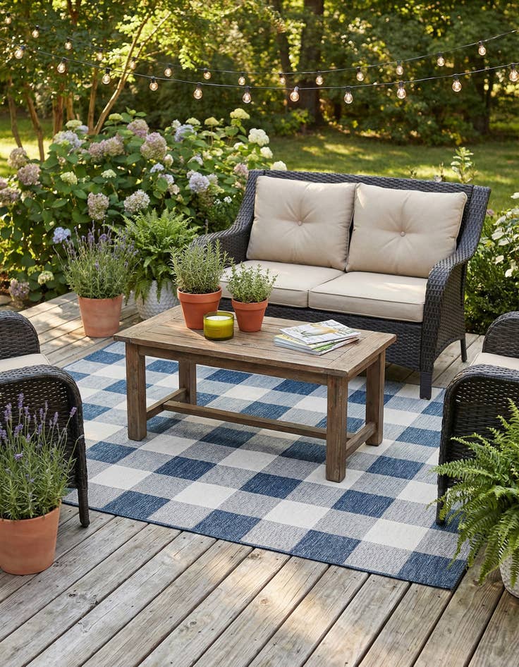 Detail image of 6' x 9'  Washable Checkered Indoor / Outdoor Rug