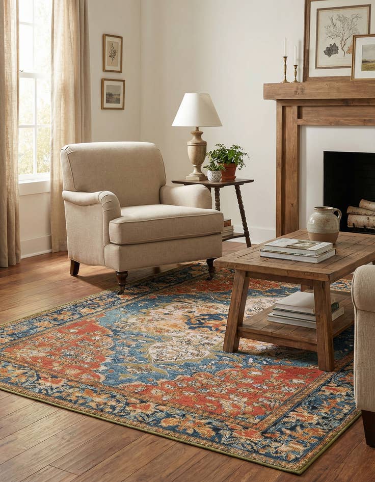 Detail image of  4' x 6'  Washable Traditional Indoor / Outdoor Rug