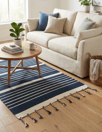 Navy and White Hand Woven Chindi Cotton Rug
