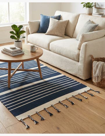 Navy and White Hand Woven Chindi Cotton Rug