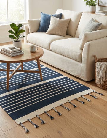 Navy and White Hand Woven Chindi Cotton Rug