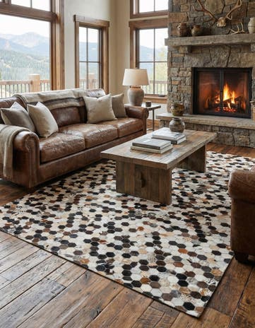 5' x 7' 9 Cowhide Leather Rug