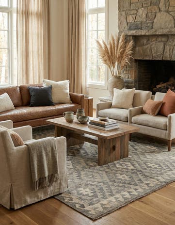 5' 4 x 6' 7 Hand Woven Kilim Maymana Wool Rug