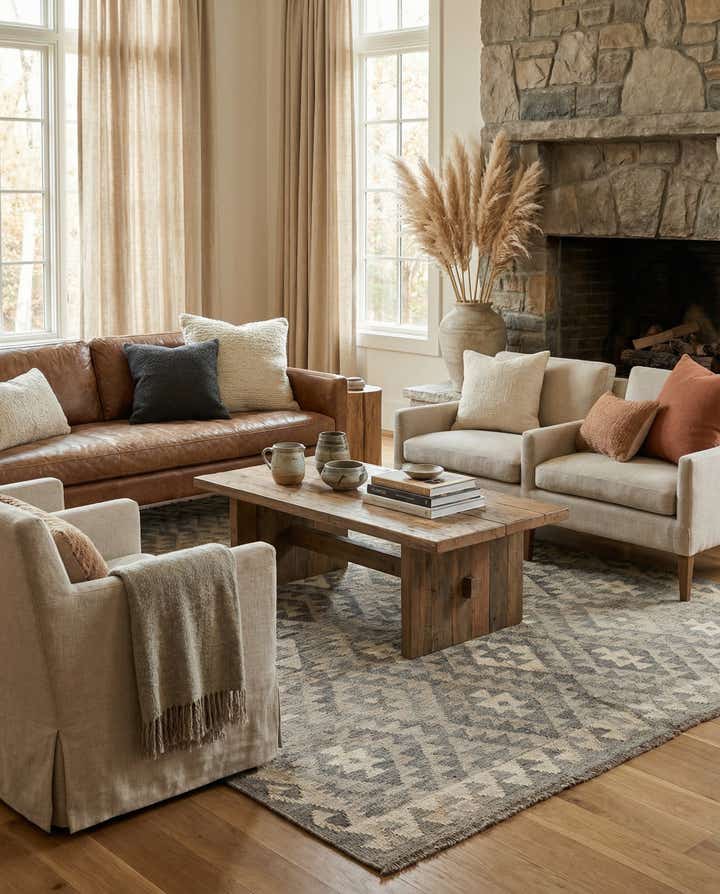 5' 4 x 6' 7 Hand Woven Kilim Maymana Wool Rug